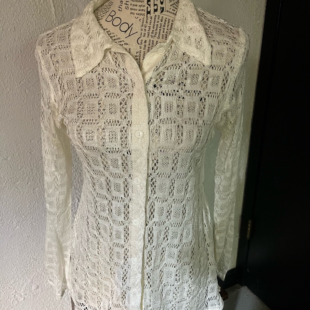 Elegant Cream Lace Button-Up Top